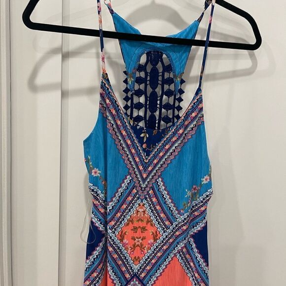 NEW Blue and Neon Sleeveless Floral Maxi Dress with Crochet Back.Size S - Picture 13 of 17